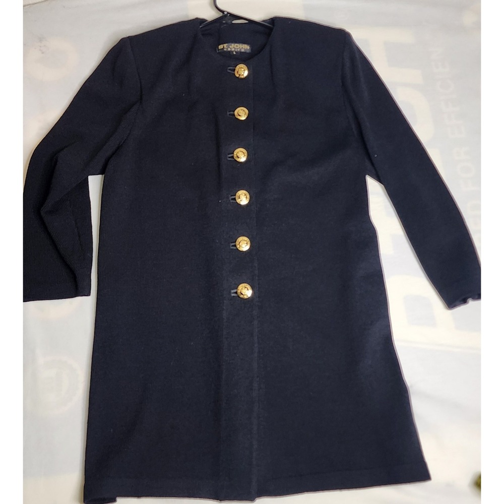 St. John Basics Womens Santana Knit Longline 3 Piece Suit Coat  Size L Black